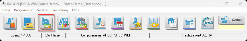 Aufruf des Gebührenprogrammes über das entsprechende Symbol.