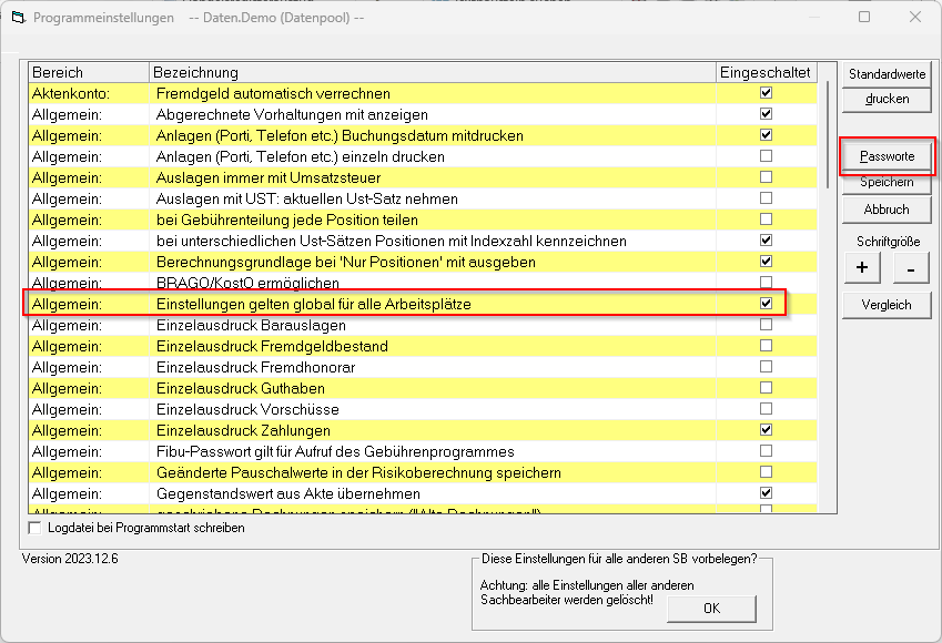 Die Passwortvergabe